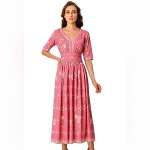 NWOT Floral print crepe pleated empire dress